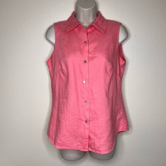 Richard Malcolm Irish Linen Sleeveless Button Front Pink Salmon Top Women Small - Picture 11 of 11